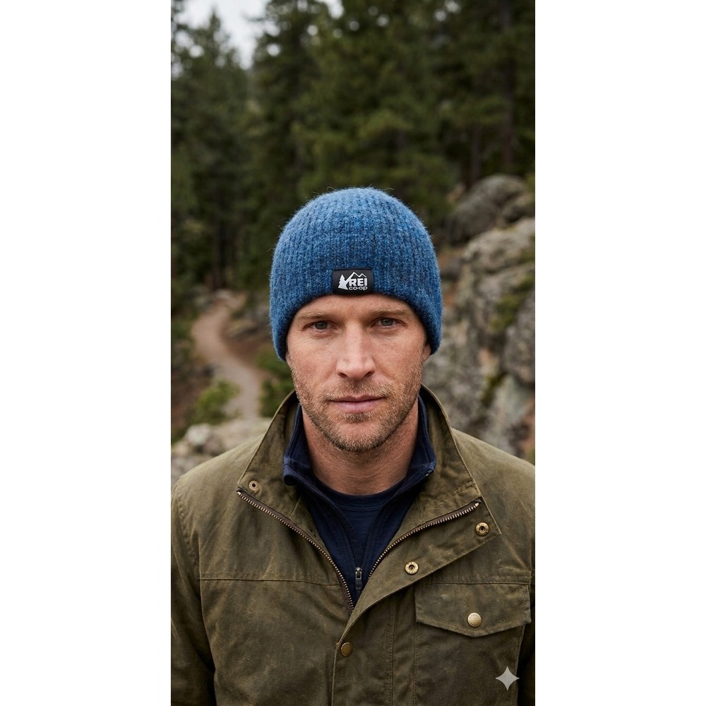 Rei Co-Op Blue Wool Blend Knit Beanie Hat One Size Gorpcore Hiking Warm